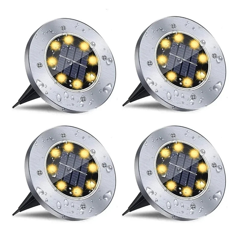 4 Pcs 8LED Solar Power Disk Light Outdoor Garden Solar Underground Light Deck Light Spotlight Buried Solar Led Lamp