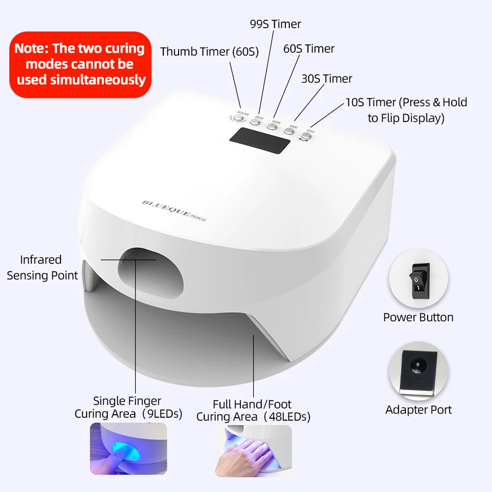 2 IN 1 Nail Dryer Full Hand Thumb Dual Lamp Single Toe Single Finger Gel Nail Curing Lamp Hand Fast Drying LED Light Nail Dryer