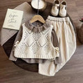 Childrens Clothing Set 2026 New Childrens Yarn Vest Base Shirt Baby Spring and Autumn Pants Three Piece Set
