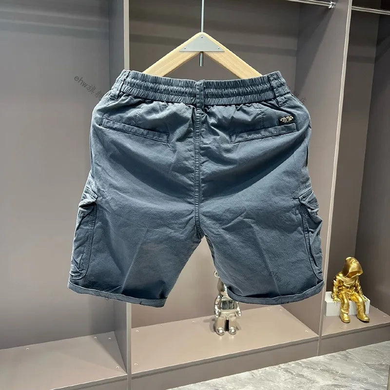 Summer Tooling Shorts Men's Casual Multi-pocket Loose Elastic Pure Cotton Five-point Medium Pants Outer Wear