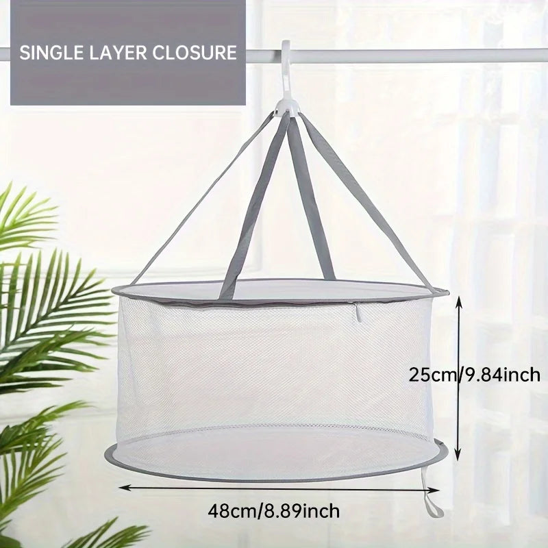 1/2 Layer Clothes Dryer Basket With Hanging Hook Fine Mesh Polyester Household Towels Foldable Baby Sweater Drying Rack For Home