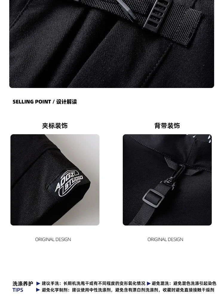 2023 Ribbon Hip Hop Punk Techwear Kimono Oversized Shirts Mens Japan Style Harajuku Casual Cargo Shirt Cloak