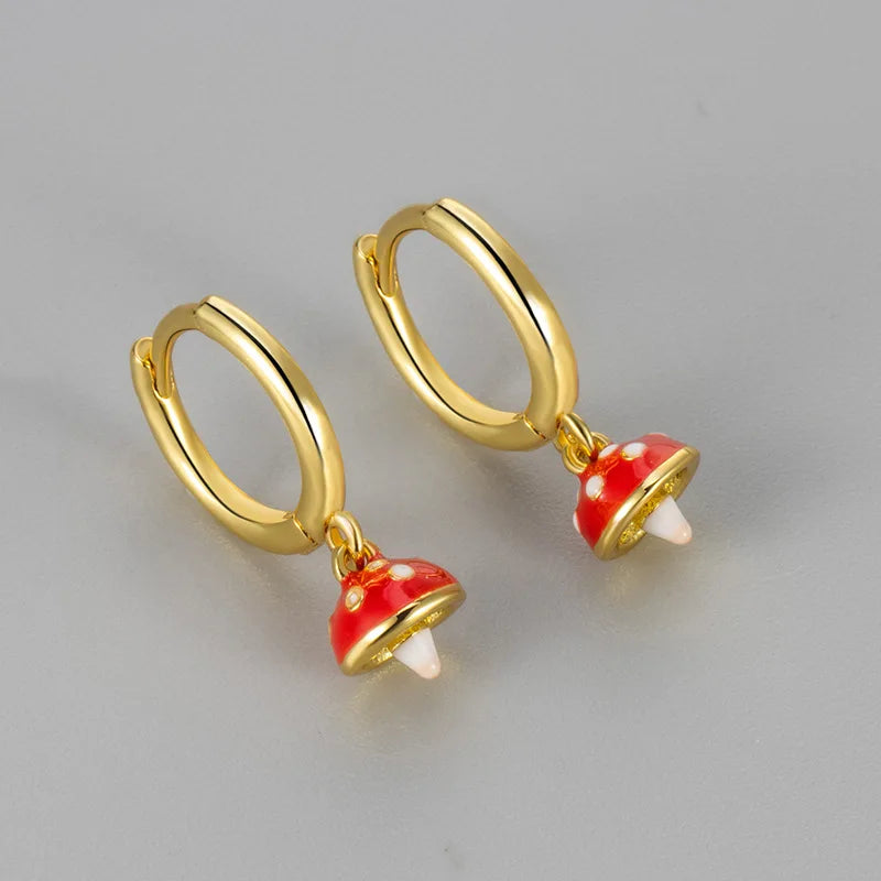 Cute Lovely Mushroom Drop Earrings For Women Epoxy Copper Creative Tiny Hoops Female Trendy Ear Piercing Accessories Best Gift