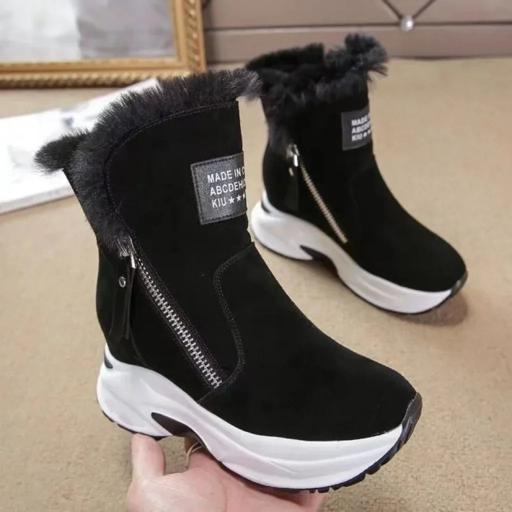 Womens Ankle Boots Warm Plus Fleece Thick Sole Winter Snow Boots  Fashion Side Zipper Wedge Outdoor Sneakers Botas Mujer 2024