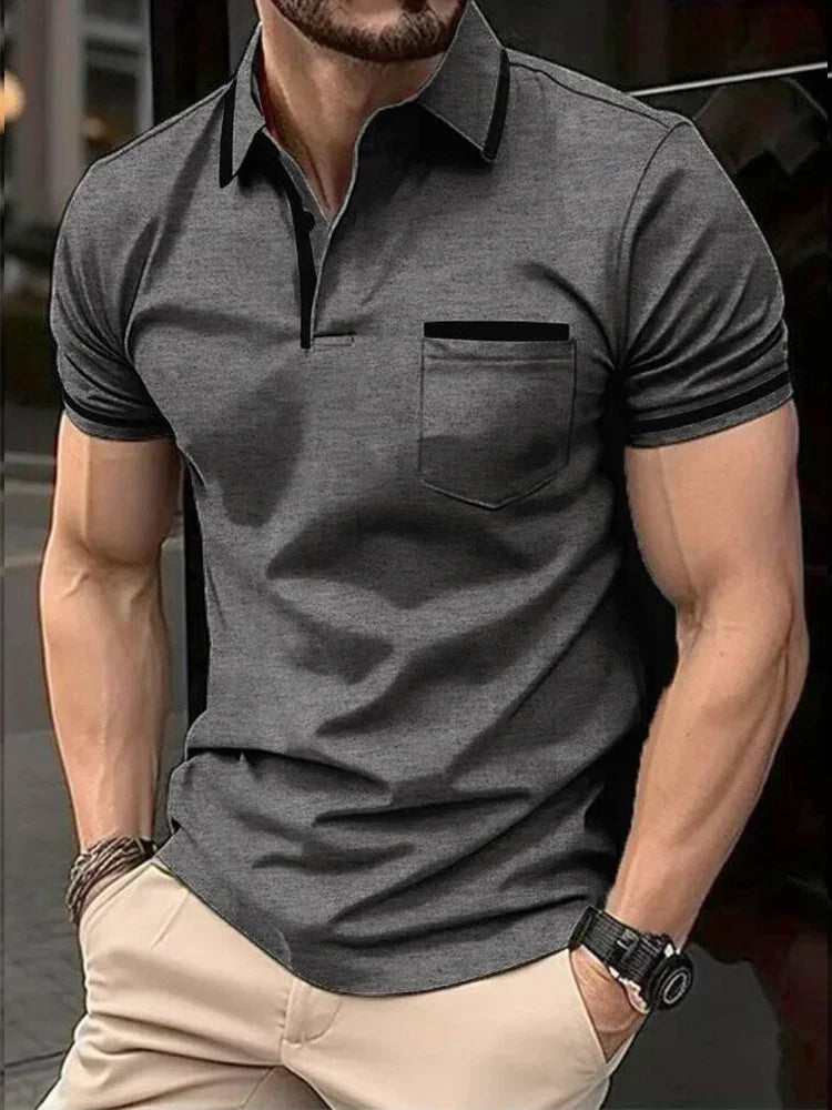 Fashionable men's casual solid-color short-sleeved top, men's lapel short-sleeved T-shirt, casual and fashionable solid-color sh