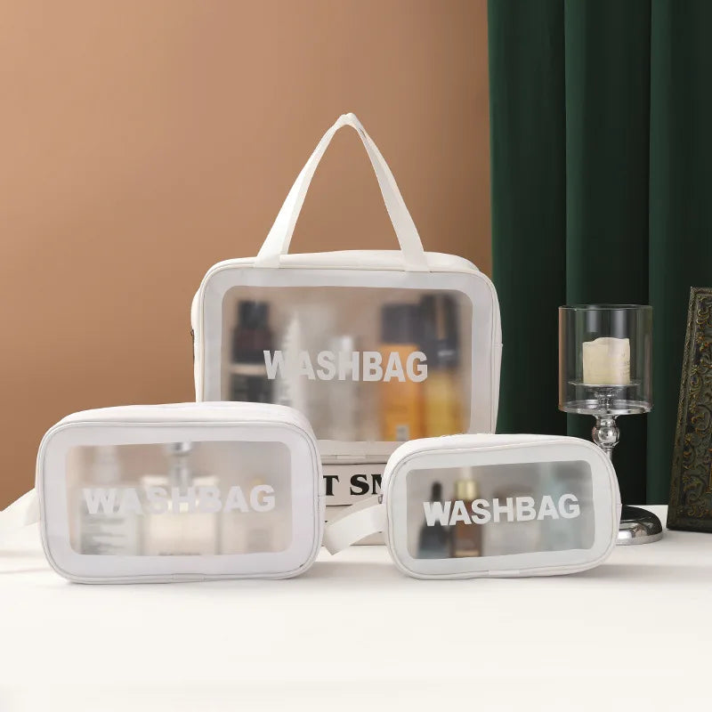 Dry-Wet Separation Double Transparent PU Makeup Bag Portable Washing Bag Cosmetic Storage Bag Travel Fitness Swimming Essentials