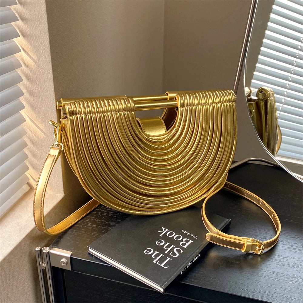 Luxury Evening Clutch Purses For Women 2026 Golden Noodle Half Moon Crossbody Bag Wedding Dinner Party Luxury Designer Handbags