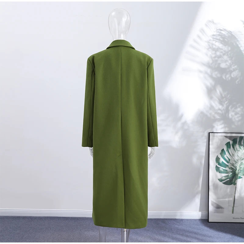 Elegant Women's Woolen Overcoat Solid Lapel Double Breasted Full Sleeve Long Coat 2026 Autumn Winter Fashion Lady Outwear