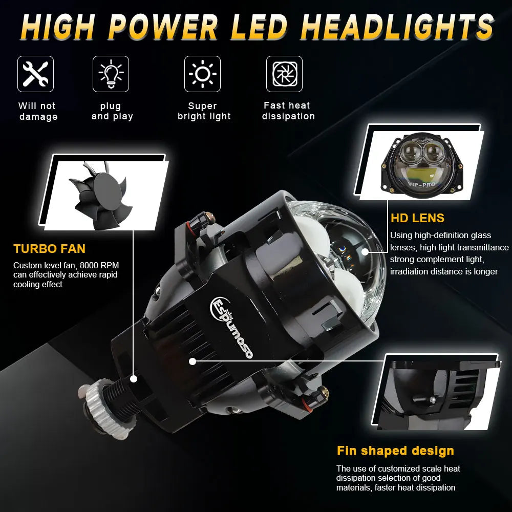 2+6pc Chips 3.0 Inch Bi Led Projector Lens Halo Lights H4 H7 9005 9006 Car Headlights Hella 3R G5 Angel Eyes High Low Beam LED