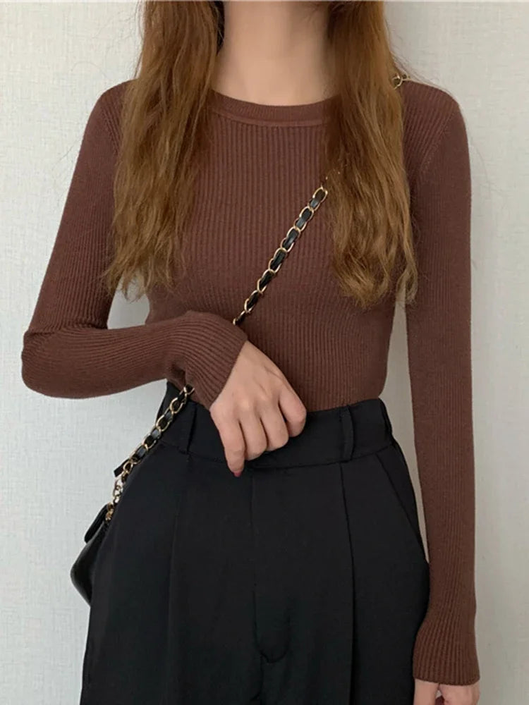 2026 Basic Tops Women Sweater Autumn Winter Long Sleeve Pullover Fashion O-neck Elastic Female Winter Solid Knitted Jumper