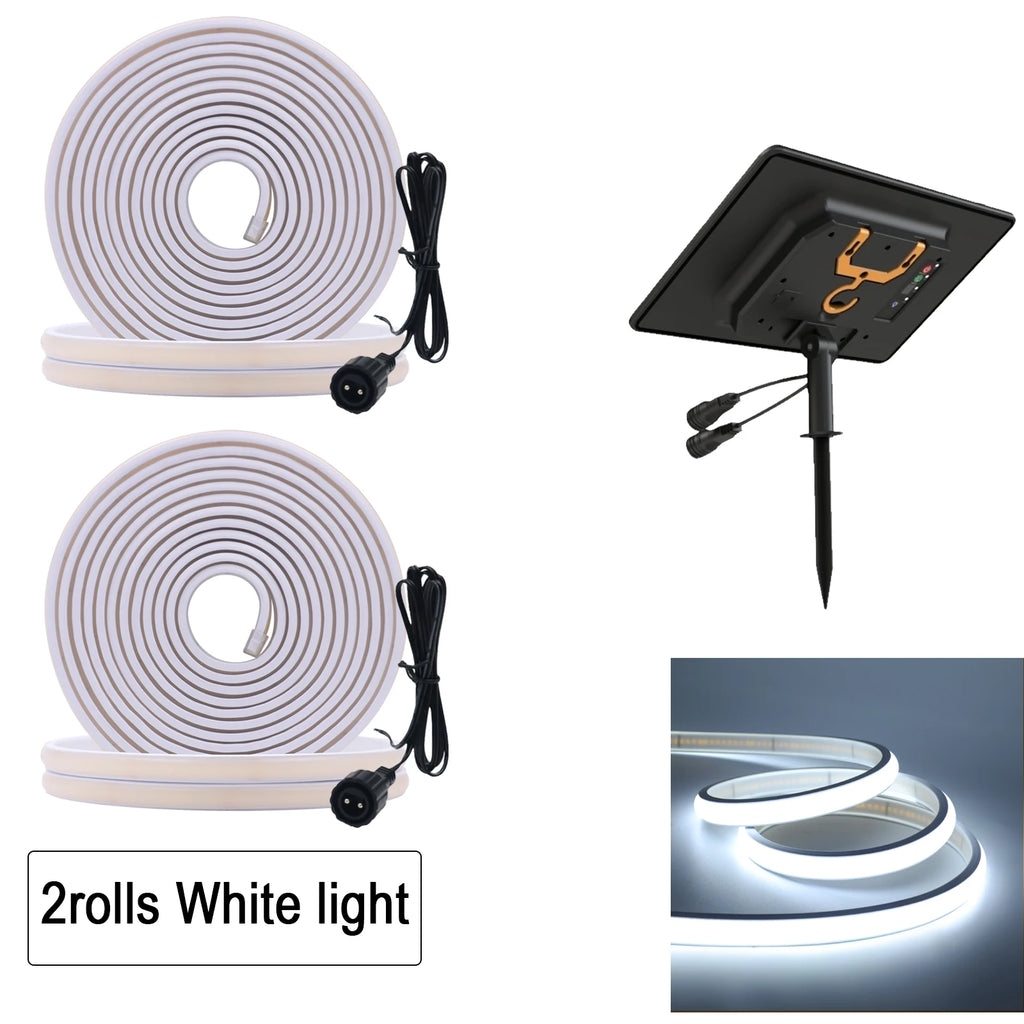 24V COB LED Solar Strip Outdoor Waterproof Neon Light 320LEDs/m Flexible Rope Light Warm Natural White Courtyard Home Lighting