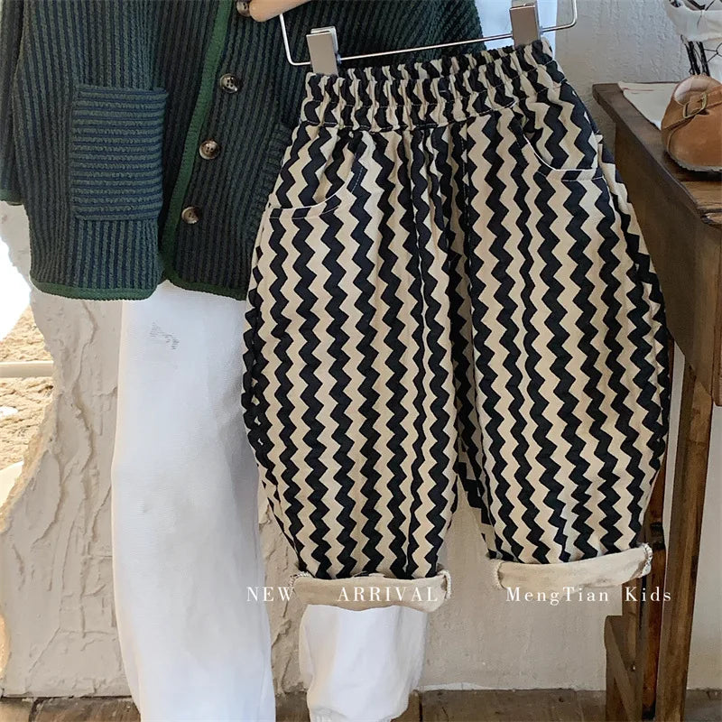 Children Clothing Kids Pants 2026 Spring and Autumn New Fashionable Korean Style Striped Casual Simple Baby Boys Harem Pants