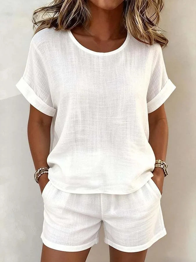 Solid Color Casual Loose Short Pants Sets For Women 2026 Elegant Summer Women's Two Pieces Suit Full Set Female Outfit Clothes