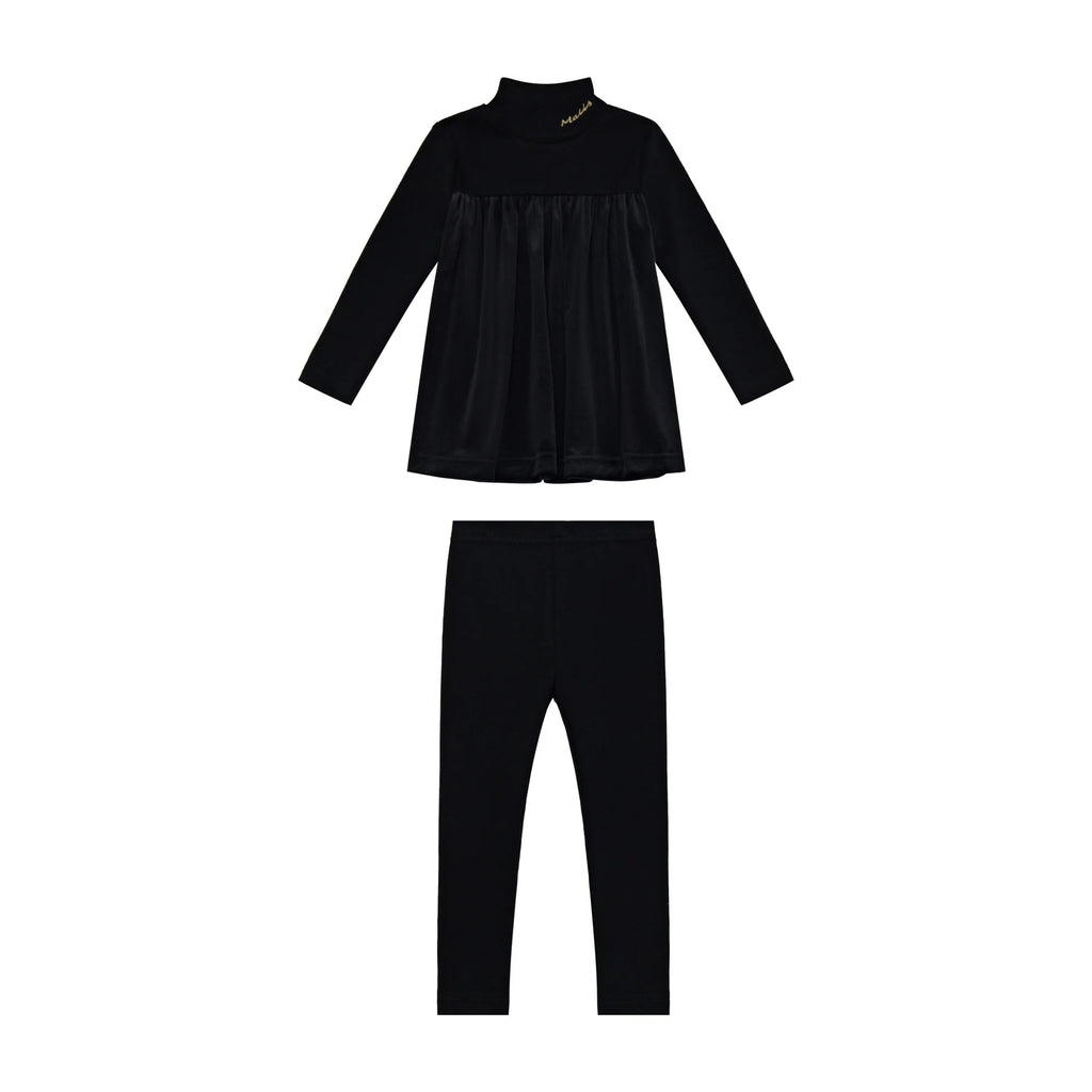 2026 Mali's AW Kids Black Velvet Pajamas with Embroidery Sister Matching Home Wear Sleeping Clothes Holiday Outfits