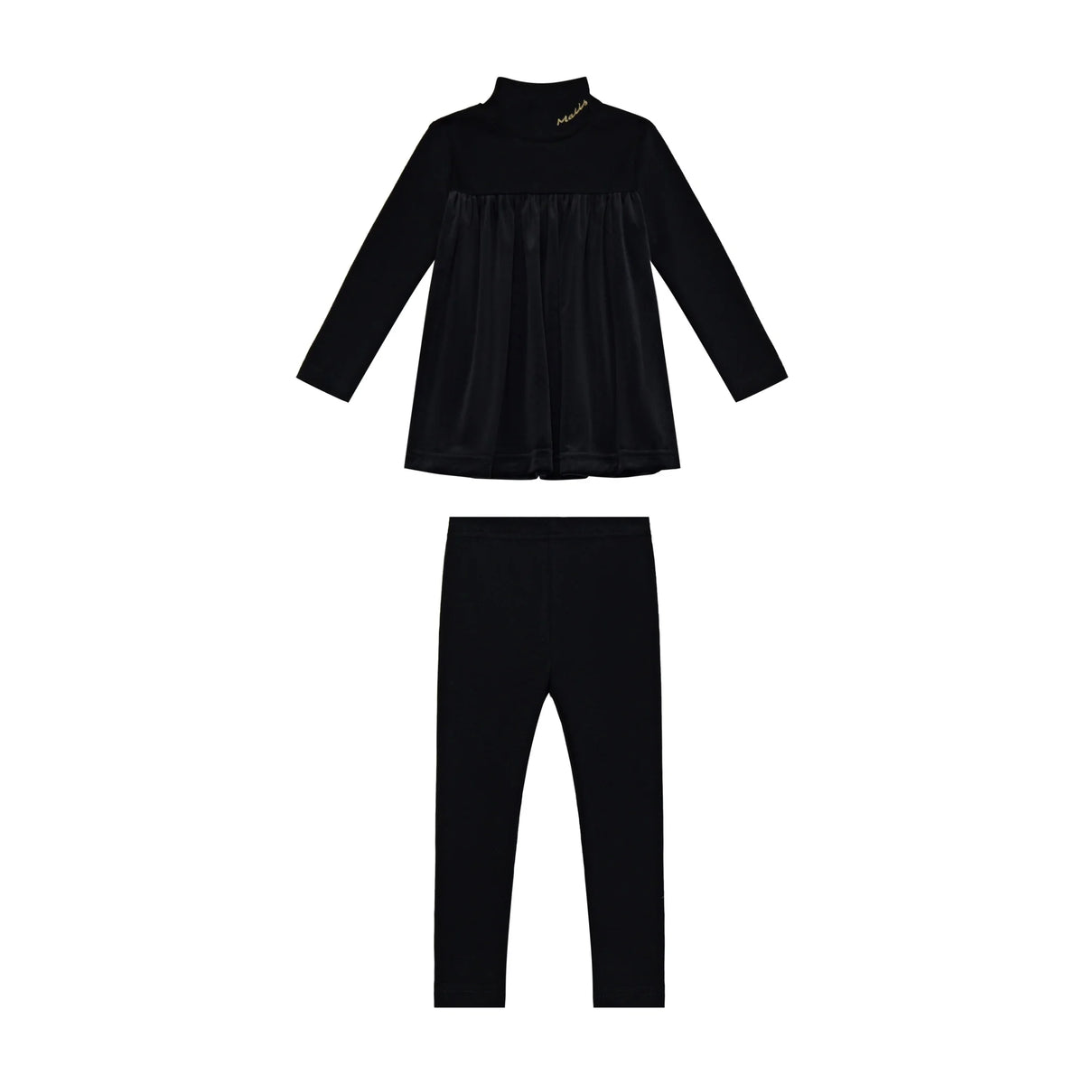 2026 Mali's AW Kids Black Velvet Pajamas with Embroidery Sister Matching Home Wear Sleeping Clothes Holiday Outfits