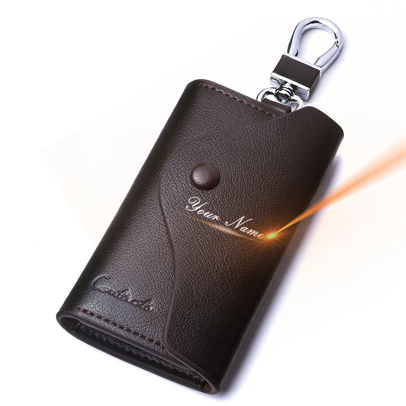 Men's Car Keys Wallets Genuine Cowhide Leather Male Key Holder Organizer Housekeeper Keychain Purse Key Ring Bag Keys Case Pouch