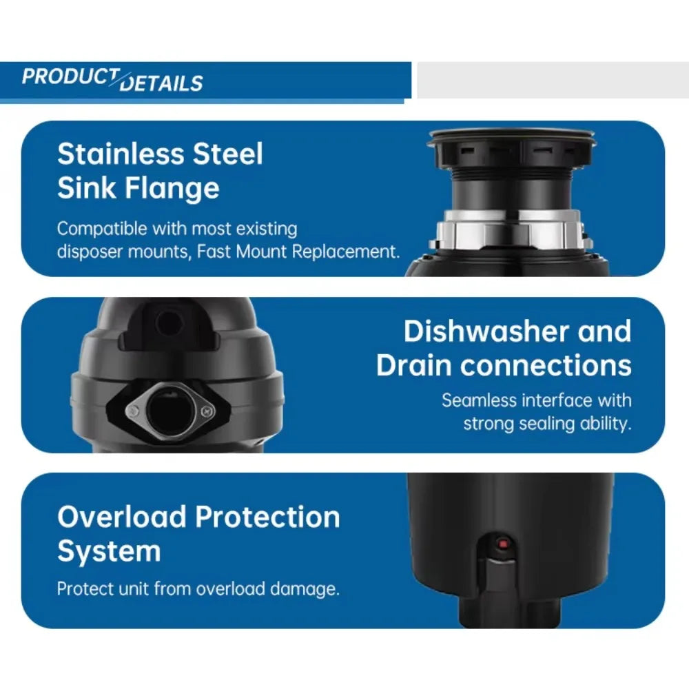 0.5 HP Kitchen Sink Food Waste Disposer – Continuous Feed