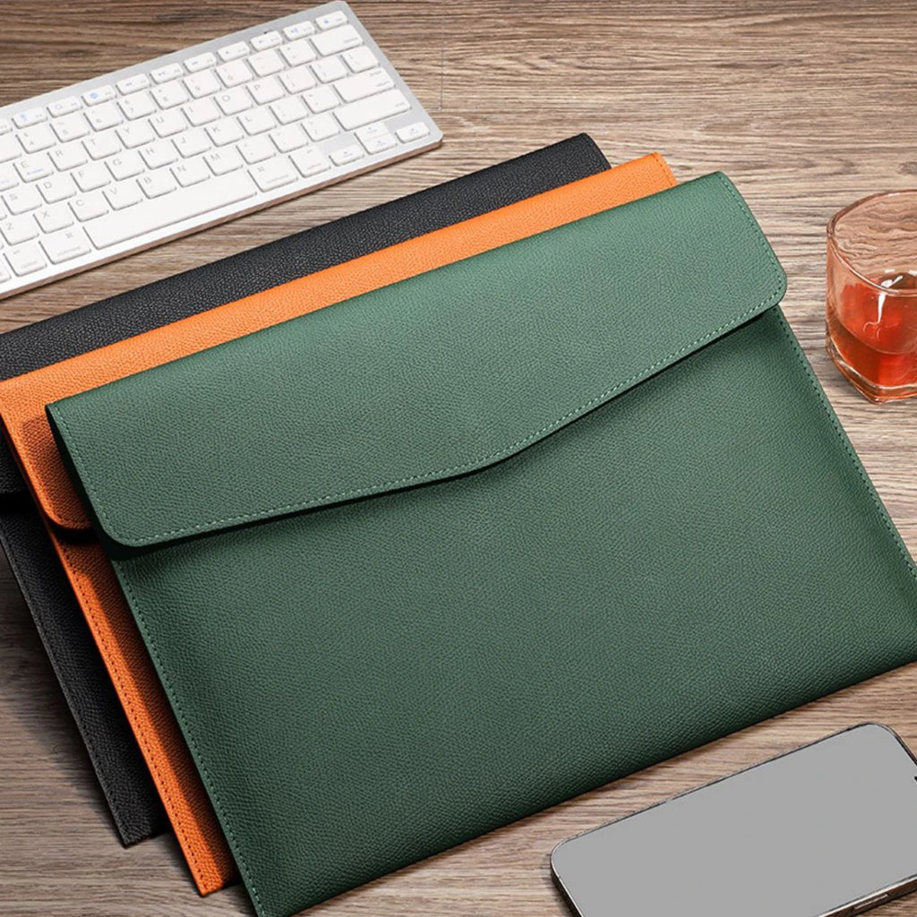 A4 File Folder PU Leather Document Holder Waterproof Portfolio Envelope Folder Case Magnetic Button Customized Initials