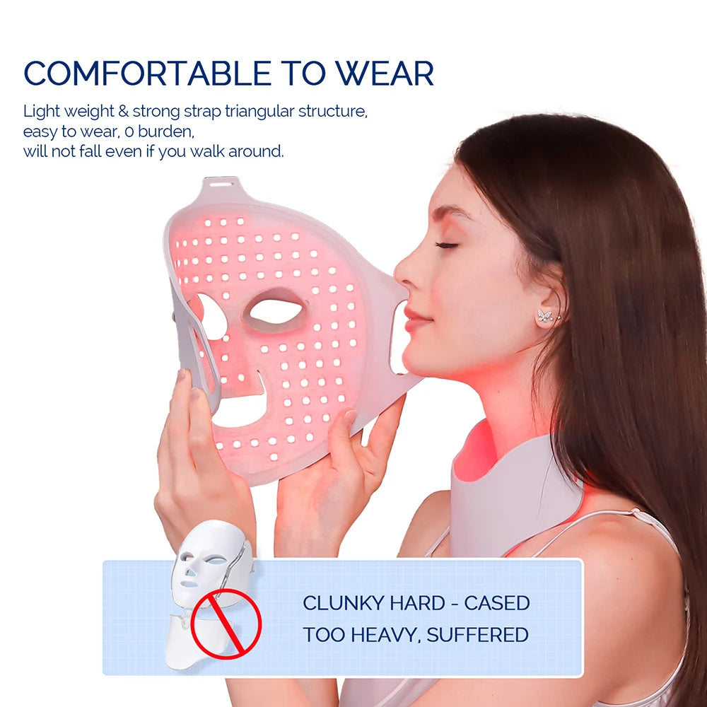 3D Flexible Silicone LED Face Neck Mask Wireless 7 Colors Photon Red Light Infrared Beauty Mask for Facial Skin Repair Home Skin Care Tool