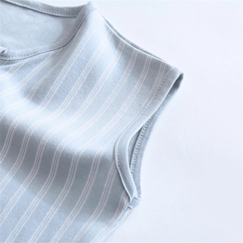 Summer Thin Vest-Style Children's Sleeping Bag, Comfortable at Home, Pure Cotton Striped Split-Leg Sleeping Bag