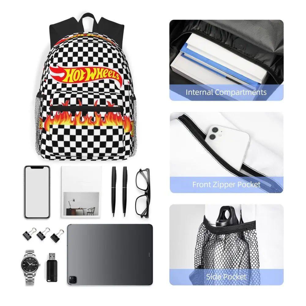 Hot Wheels Race Student Backpack School Bag Hiking Travel Daypack for Men Women Bookbag Shoulder Bags