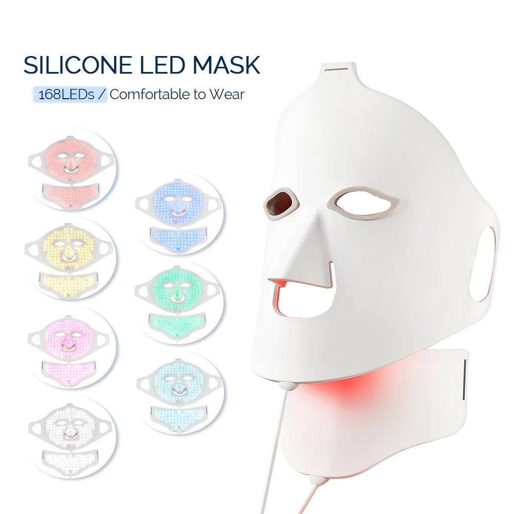 3D Flexible Silicone LED Face Neck Mask Wireless 7 Colors Photon Red Light Infrared Beauty Mask for Facial Skin Repair Home Skin Care Tool