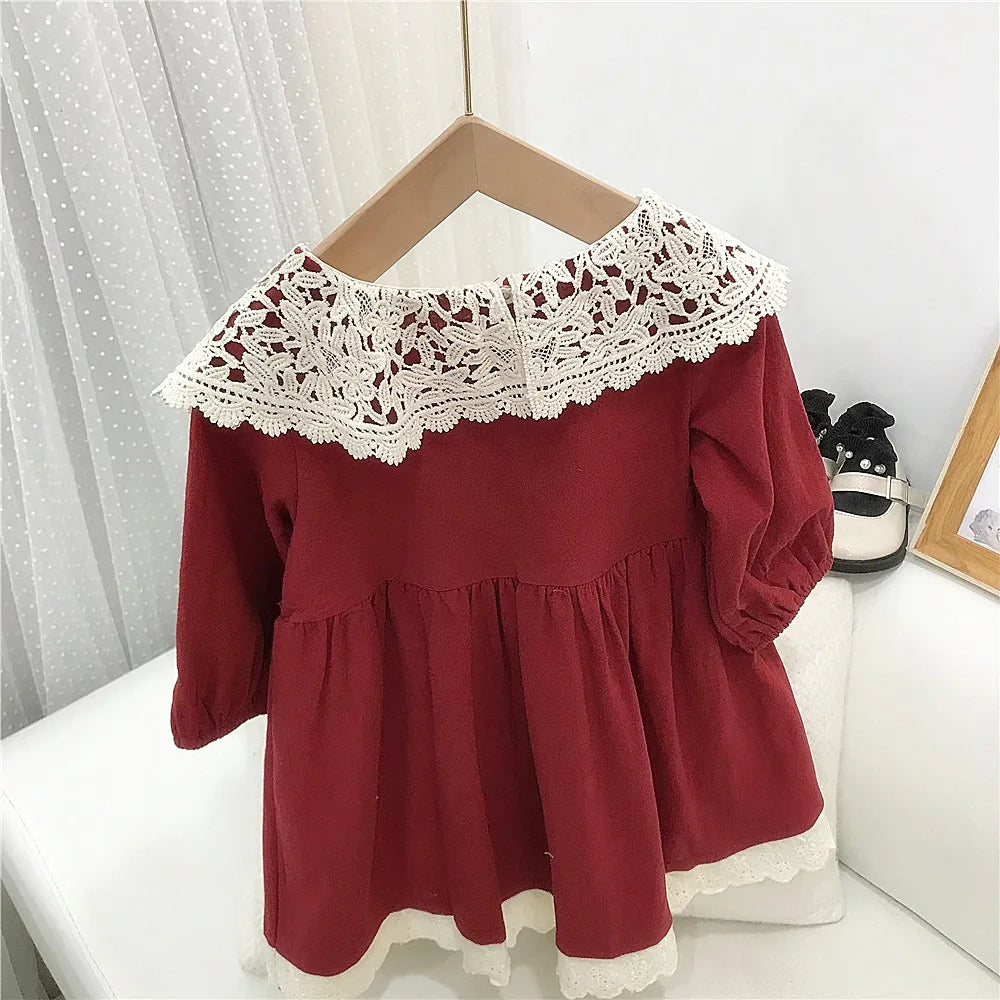 Spring Autumn Princess Dress For Girls Lace Floral Girls' Dresses Casual Long Sleeve Baby Girl Dress Clothing Children Costume