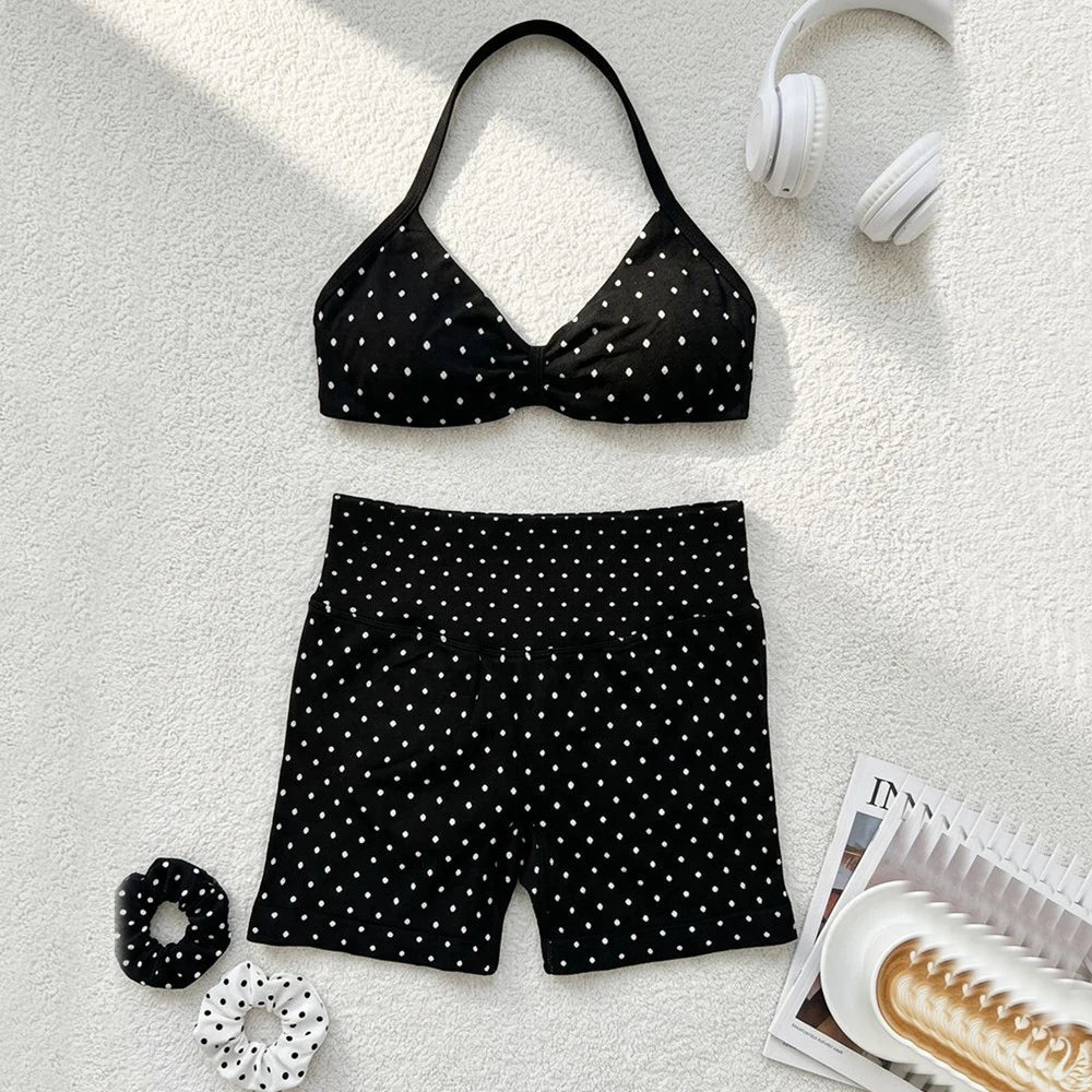 2 Piece Yoga Sets Leopard Dot Print Sporty Crop Top Bra High Waist Biker Shorts Set Yoga Outfit Workout Tracksuit For Women XP36