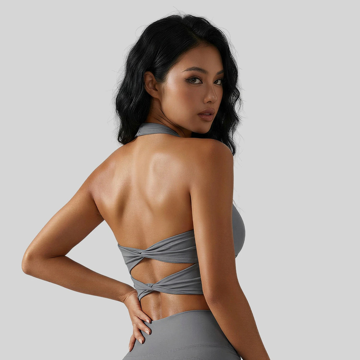 Women's Halterneck Sports Bra with Detachable Chest Pad Cross Beautiful Back Yoga Underwear Tight Fitness Top