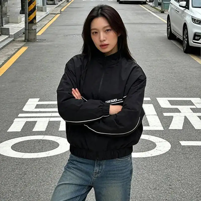 Korean Manhwa Jinx Team Black Windbreaker Jacket Men Women Sports Coat Loose Track Activewear Joo Jaekyung Y2K Coat Unisex