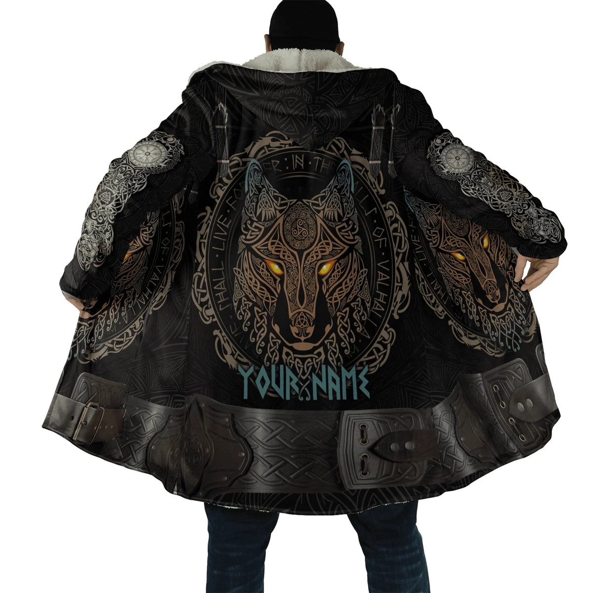 Winter Fashion Mens cloak Norse Odin Raven Tattoo 3D Printed Thick Fleece Hooded Coat Unisex Casual Warm Cape coat DP23