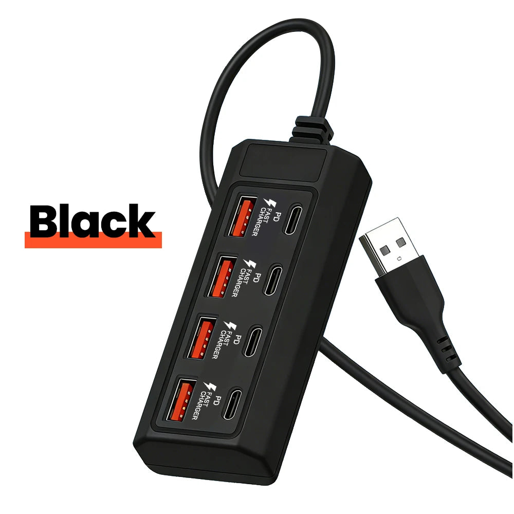 8 Ports 25W Power Outlet Adapter Electrical Socket Docking Stations 4USB+4Type C Charger Splitter Converter USB Extension Socket