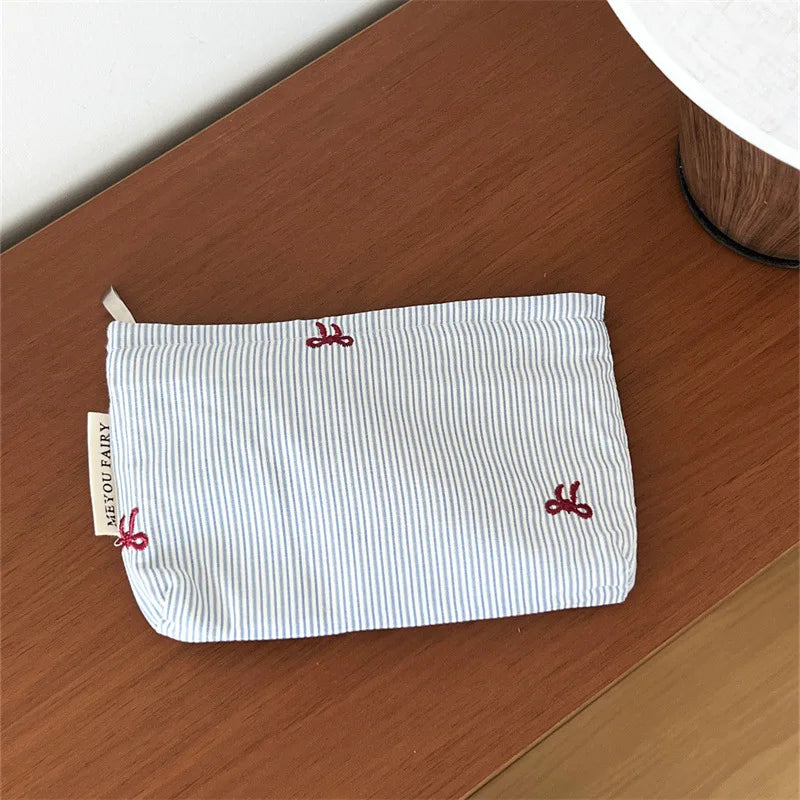 New Blue Color Mommy Bag Bowknot Embroidery Makeup Bag Zipper Baby Diaper Bag Nappy Pouch Travel Toiletry Storage Bags