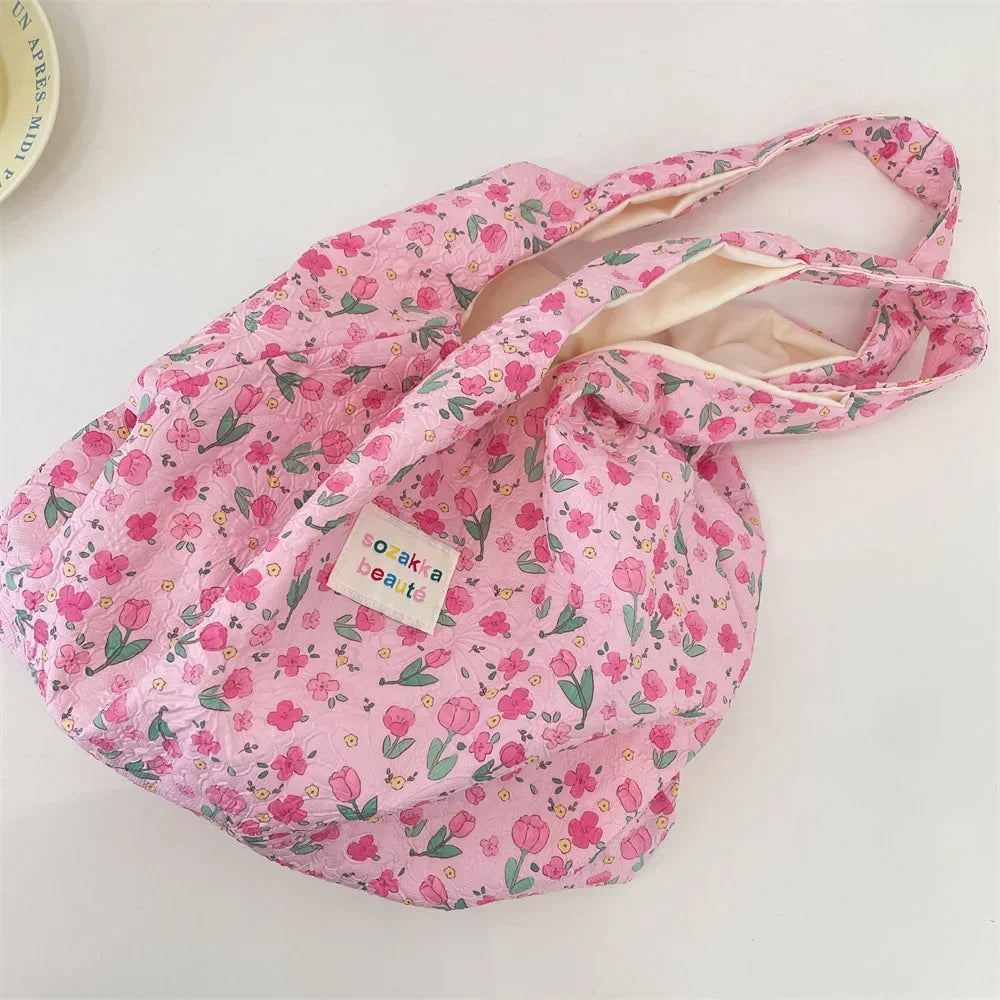 Female Tote Shopping Bag Eco Handbag Reusable Grocery Shopper Purse Korean Women Sweet Cartoon Shoulder Bag Books Pouch