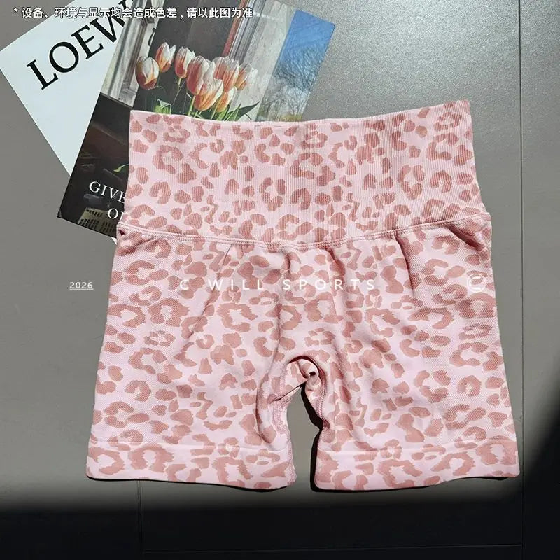 Women's High Waist Butt Lifting Yoga Biker Shorts New Leopard Print Slim Fit for Gym Workout Training