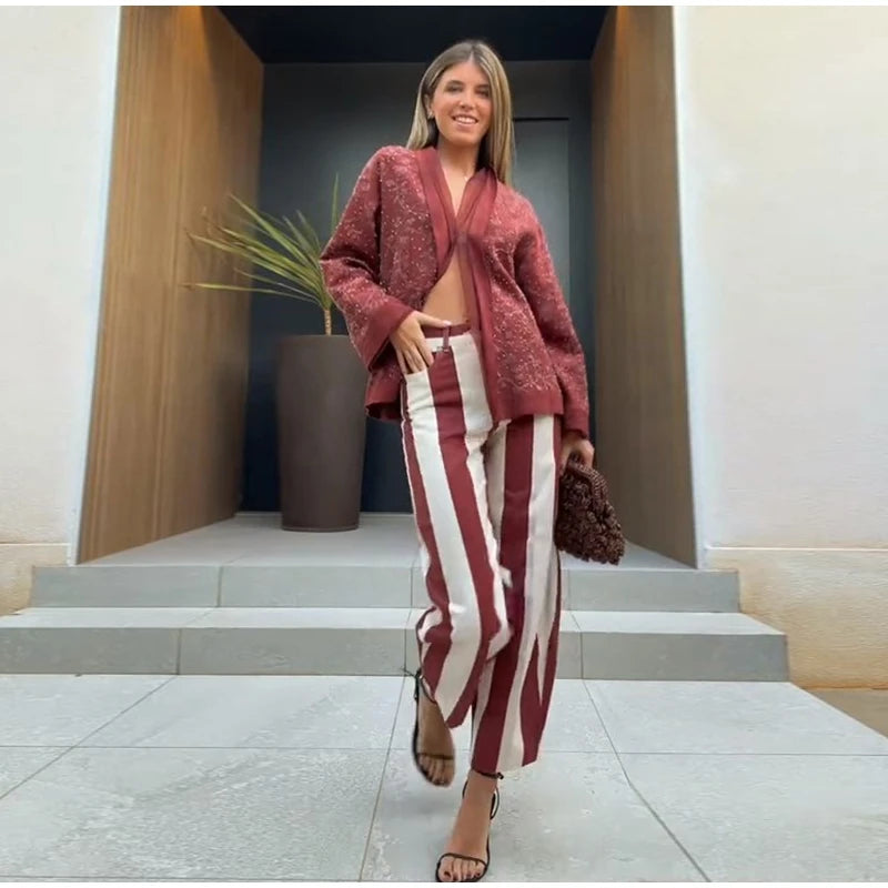 Soft Denim Button‑Front Curved‑Cut Jeans Slim‑Fit  Striped 2026 Summer Casual Women Denim Pants Fashion Versatile Lady Trousers