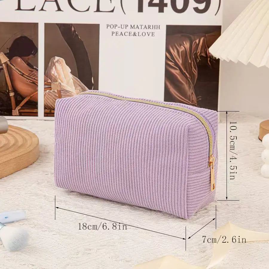New Simple Girl Corduroy Cosmetic Bag Large Capacity Portable Toilet Bag Travel Business Travel Storage Bag