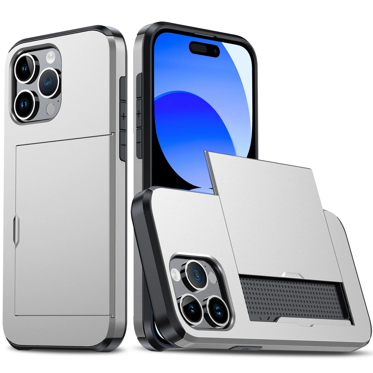 For iPhone 17 Pro Max 16 Pro Max 15 Pro 15 14 13 12 Wallet Card Case Holder Slide Slot Slim Hard PC Heavy Duty Protective Covers