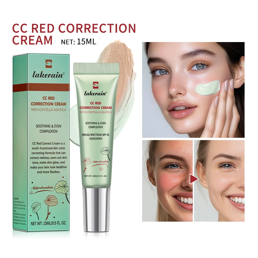 CC Red Correction Cream Liquid-Based Full Coverage Cream Waterproof Long-Lasting Correct Redness Foundation Korean Face Cosmetic