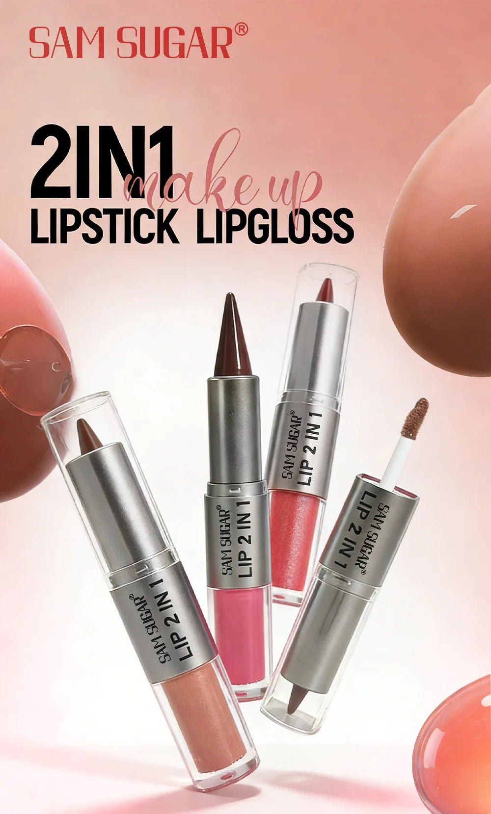 2 in 1 Lip Liner & Lip Gloss, Dual Ended Hydrating Non Stick Lipstick, Matte Velvet Outline Crayon with Shiny Plumping Lip Glaze