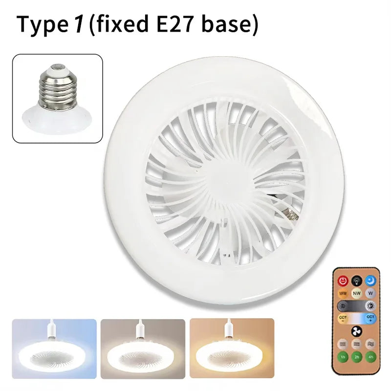 Energy-Saving Remote Control LED Ceiling Fan Lamp 85-265V for Living Room Bedroom Bottom Noise Mute E27 Base 2 In 1fans Light
