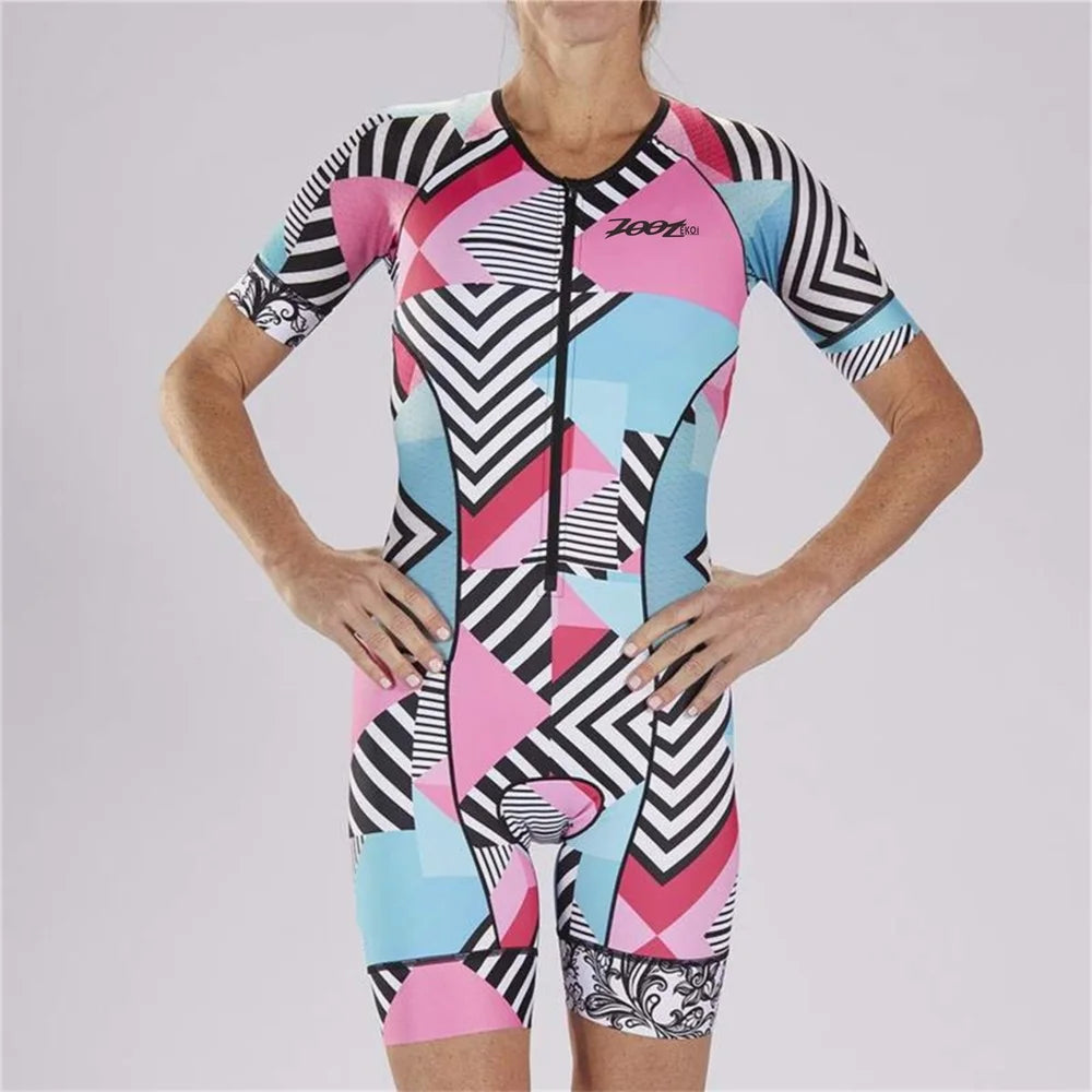 Zootekoi Women's Triathlon Short Sleeve Skinsuit Bike Mtb Clothing Body Swimming Suit Jumpsuit Maillot Roupa Running Clothes