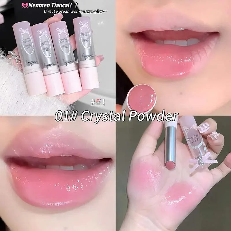 Pink Crystal Mirror Glass Solid Lip Gloss Round Tube Water Light Jelly Lipstick Moisturizing Clear Lip Glaze Nude Brown Lip Tint