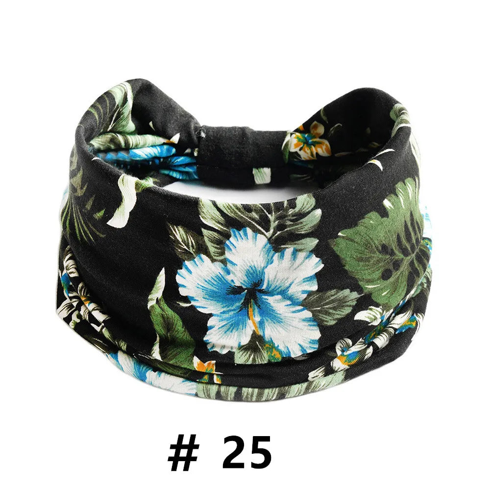 Boho Headbands for Women Cotton Wide Head Bands Stretch Hairband Non Slip Workout Yoga Running Turban Headwrap Hair Accessories