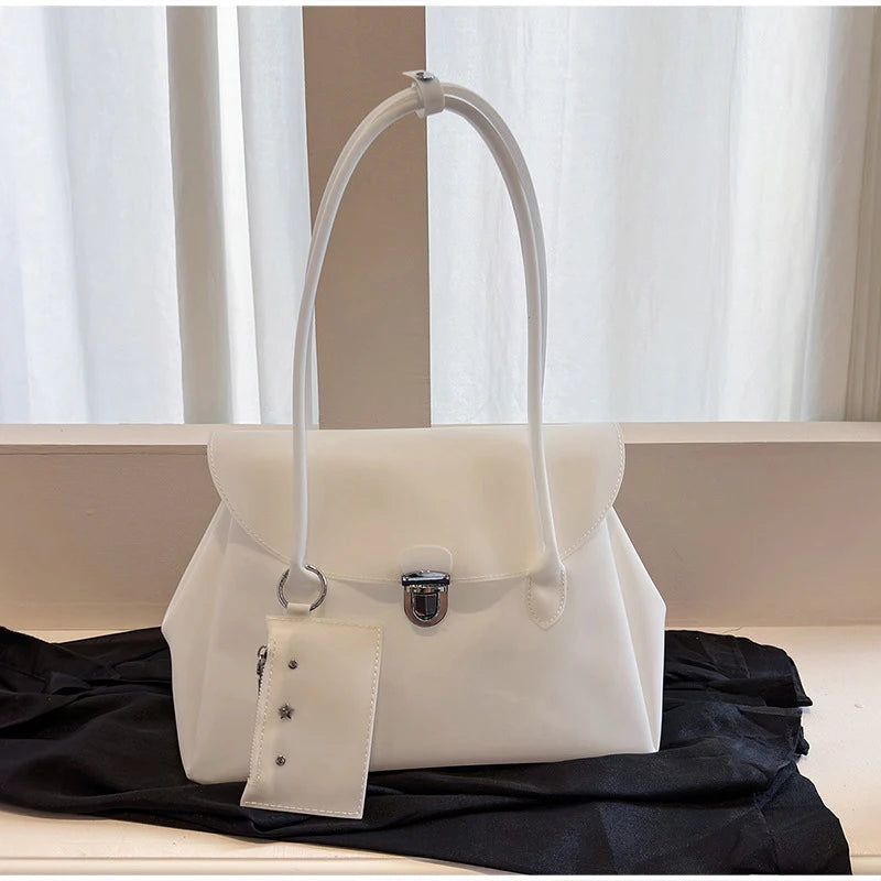 Korean Style Flap Jelly Tote Bag Large Capacity Commuter Shoulder Bag Underarm Handbag Soft Candy Color Casual Daily Work Bag