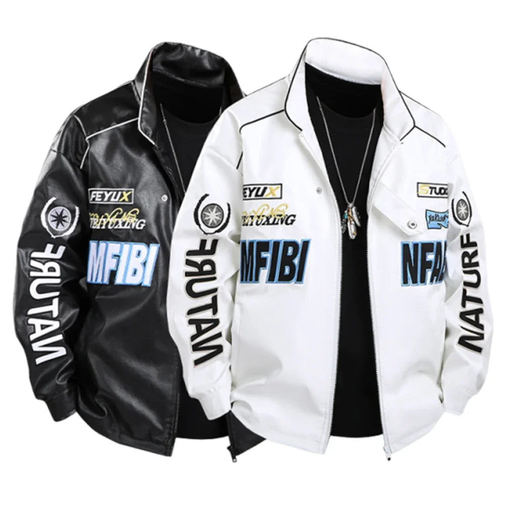 2029  Motorbiker Jacket Men's American Autumn Winter Hip-hop PU Leather Jackets Men Streetwear Racing Motorcycle Wear