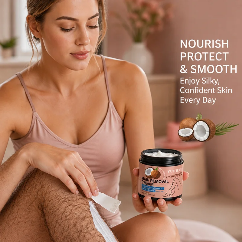 YUITIKUE Coconut Oil VE Hair Removal Cream, Moisturizing Fast Depilatory Cream for Women Legs Arms Body 65g