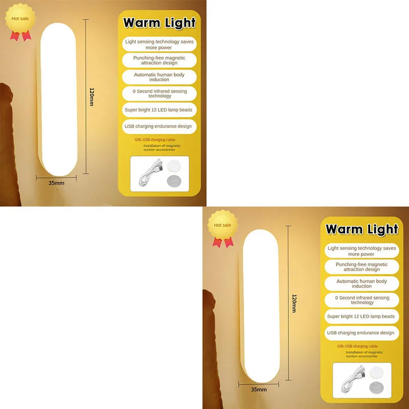 Wireless LED Motion Sensor Night Light, USB Rechargeable Magnetic Lamp for Closet Kitchen Aisle Wardrobe