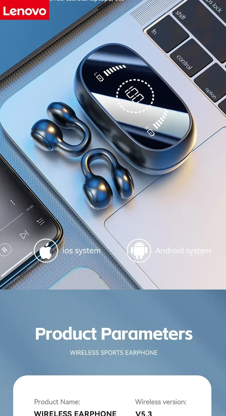 Lenovo High Quality Bone Conduction Wireless Earphones Bluetooth Noise Reduction Sports Earphones Suitable for Xiaomi Iphone
