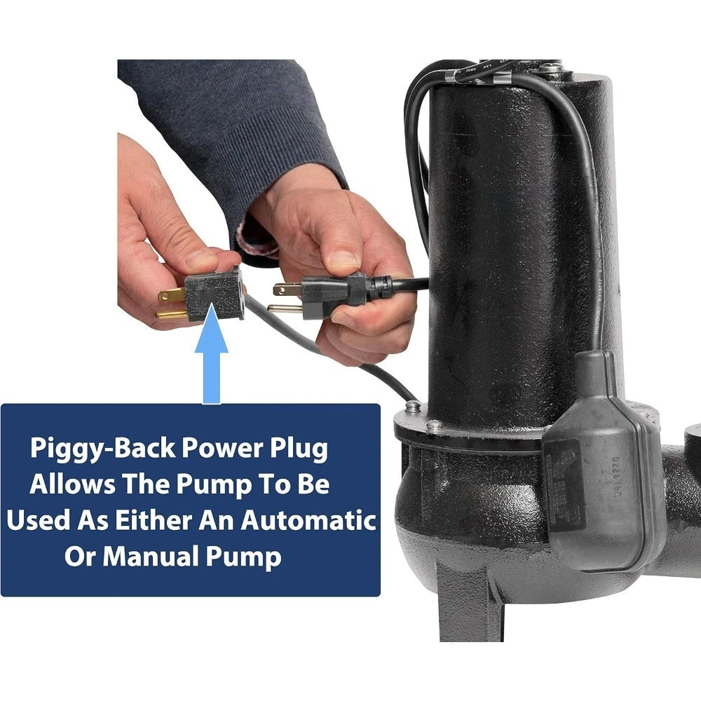 Cast Iron Tethered Float Switch Sewage Pump with Basin Kit, 1/2 HP, Black